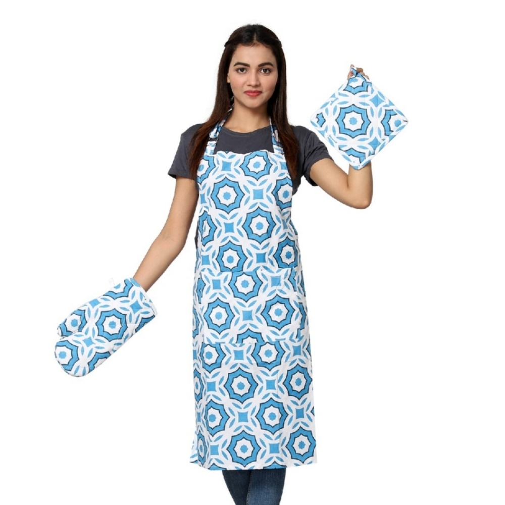  Medallion Printed Set of Apron (23"x35.4"), Glove